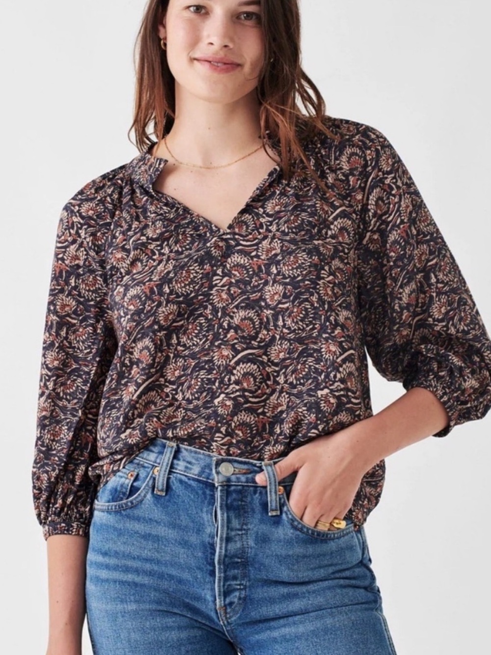 Faherty Portia Artisan Block Print Blouse XL